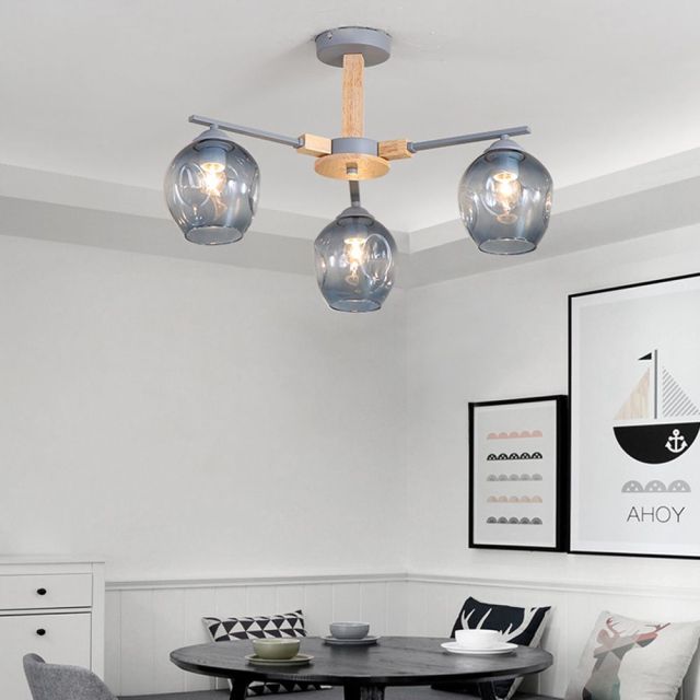 OOVOV Nordic Living Room Chandelier Modern Magic Bean Pendant Lights Bedroom Molecular Pendant Lamp Gradient Blue Glass