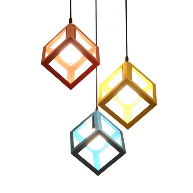 OOVOV Dining Room Pendant Lights Simple Color Cube Restaurant Cafe Bar Kitchen Iron Pendent Lamp Pendant Lighting