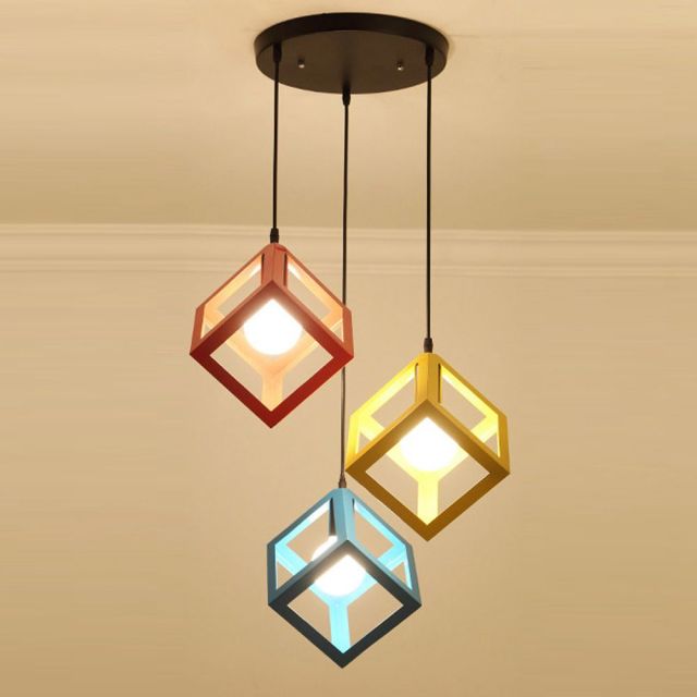 OOVOV Dining Room Pendant Lights Simple Color Cube Restaurant Cafe Bar Kitchen Iron Pendent Lamp Pendant Lighting