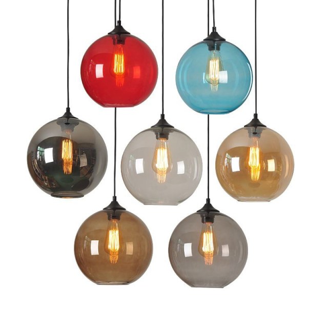 OOVOV Glass Pendant Light Modern Kitchen Pendant Lighting with Colored Lamp Shade Glass Hanging Pendant Ceiling Light Fixture for Living Room Bedroom