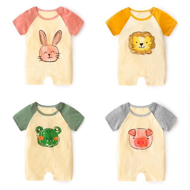 OOVOV Newborn Jumpsuit,Summer Cotton Unisex Baby Boys Girls Pajamas Cartoon Animal One-Piece Bodysuit