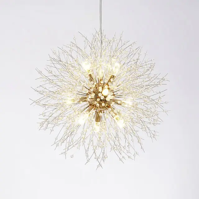 OOVOV Crystal Ice Flower Restaurant Chandelier Iron 9 Lights Dining Room Bar Cafe Clothing Store Stairs Dandelion Pendant Lamp
