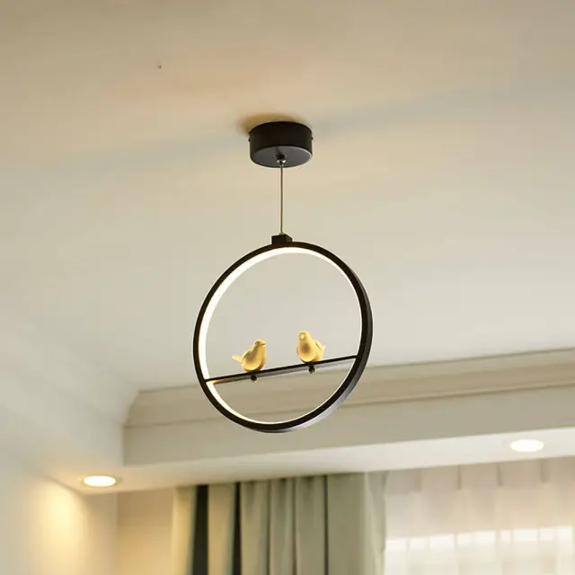 OOVOV Nordic LED Birds Bar Cafe Pendant Light Restaurant Balcony Hallway Pendant Lamp Black White Aluminum Resin