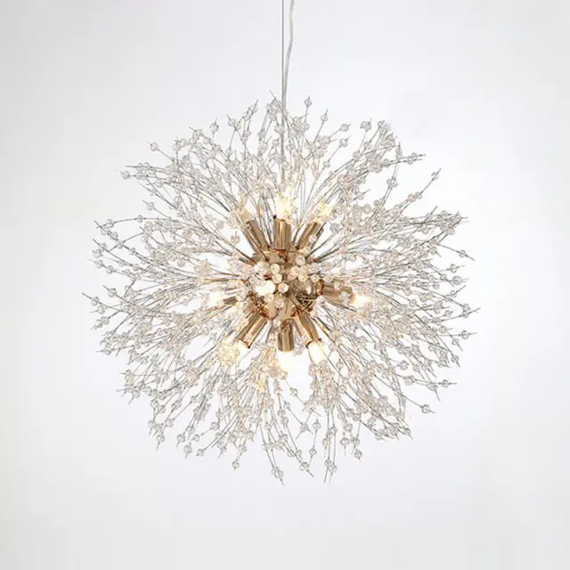 OOVOV Crystal Ice Flower Restaurant Chandelier Iron 9 Lights Dining Room Bar Cafe Clothing Store Stairs Dandelion Pendant Lamp