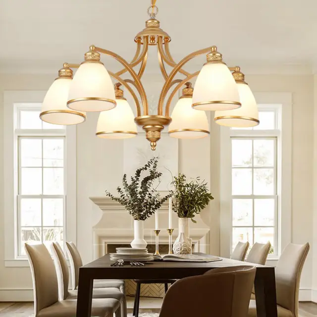 OOVOV American Village Living Room Chandelier Gold Iron Glass E27 for Study Room Restaurant Pendant Light Lamp