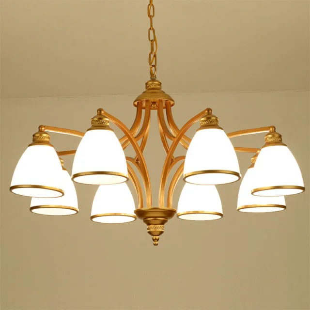 OOVOV American Village Living Room Chandelier Gold Iron Glass E27 for Study Room Restaurant Pendant Light Lamp