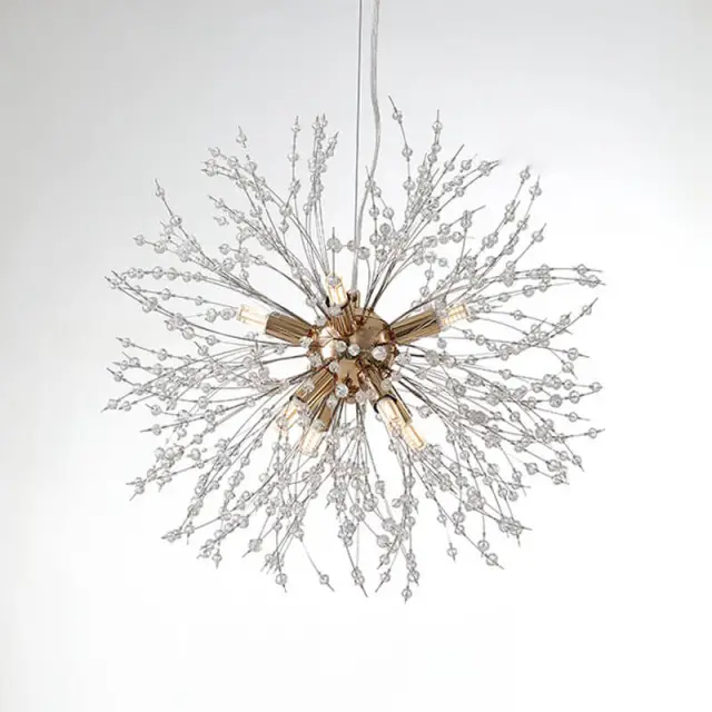 OOVOV Crystal Ice Flower Restaurant Chandelier Iron 9 Lights Dining Room Bar Cafe Clothing Store Stairs Dandelion Pendant Lamp