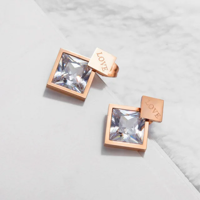 OOVOV Titanium Steel Rose Gold Stud Earrings, Love Forever Stainless Steel Woman Zircon Stud Earrings Jewelry,Nice Gift