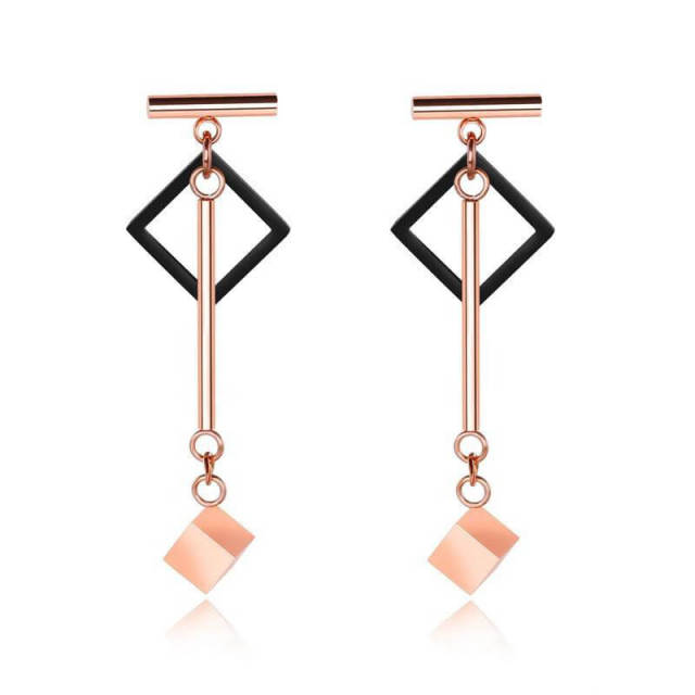 OOVOV Long Tassel Earrings Titanium Stainless Steel Inlaid Pearl Rose Gold Fashion Trendy Women Jewelry Gifts