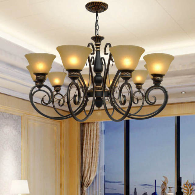 OOVOV Living Room Iron Chandelier American Pendant Lights With Glass Lampshade E27 for Study Room Restaurant Bedroom