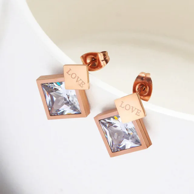 OOVOV Titanium Steel Rose Gold Stud Earrings, Love Forever Stainless Steel Woman Zircon Stud Earrings Jewelry,Nice Gift