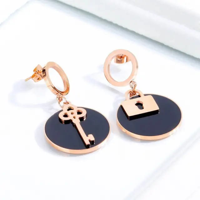 OOVOV Simple Geometric Stud Earrings Asymmetrical Earrings Rose Gold Titanium Steel Earrings For Women Girl