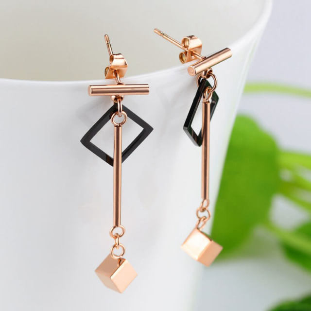 OOVOV Long Tassel Earrings Titanium Stainless Steel Inlaid Pearl Rose Gold Fashion Trendy Women Jewelry Gifts