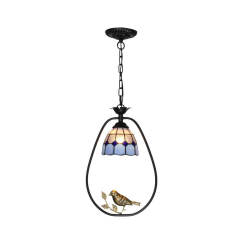 OOVOV Tiffany Hallway Pendant Light Blue Black Iron Birds Balcony Corridor Dining Room Pendent Lamp