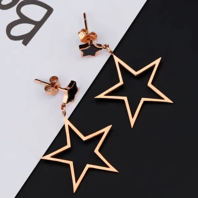 OOVOV Simple Geometric Stud Earrings Asymmetrical Earrings Rose Gold Titanium Steel Earrings For Women Girl