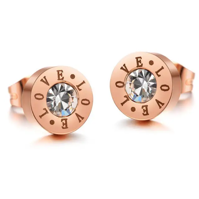 OOVOV Titanium Steel Rose Gold Stud Earrings, Love Forever Stainless Steel Woman Zircon Stud Earrings Jewelry,Nice Gift