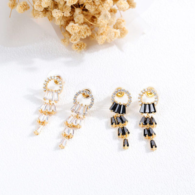 OOVOV Inlaid Zircon Tassel Earrings For Women All-match Long Earrings,Best Gift