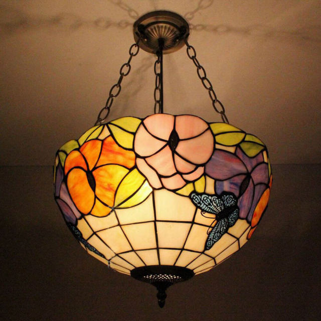 OOVOV Retro Tiffany Flower Anti-Chandelier 16&quot; Retro Glass Bedroom Study Room Restaurant Pendant Light Lamp Fixtures