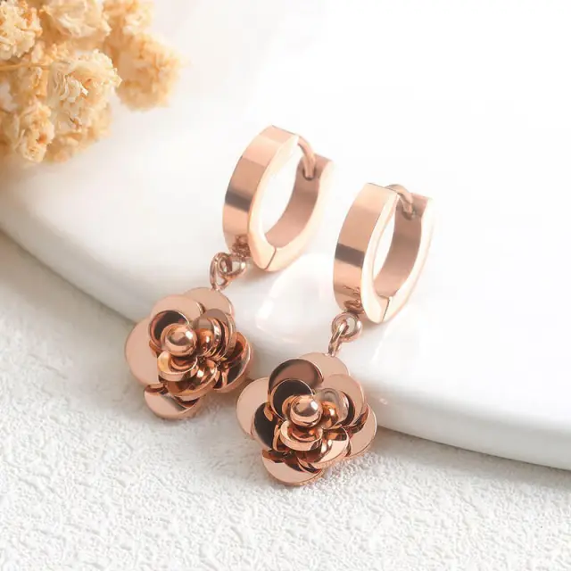 OOVOV Women Girl Stud Earrings Rose Gold Titanium Steel Earrings Roman Numeral Sasanqua Star Short Ear Buckle Jewelry