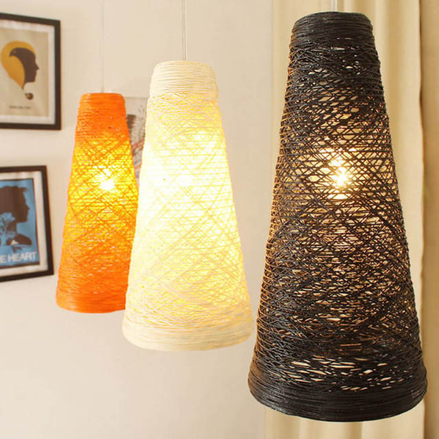 OOVOV Cone Twine line Rattan Pendant Lamps Restaurant Dining Room Cafe Bar Pendant Lamp