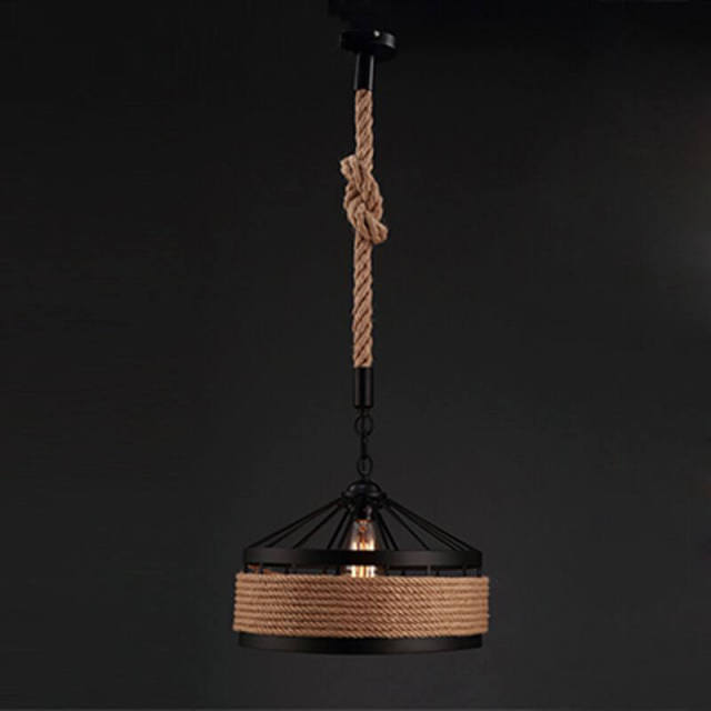 OOVOV Industrial Hanging Lamp Pendant Light Vintage Metal Round Rustic Country Style Ceiling Lamp Hemp Rope Hanging Lighting Fixture