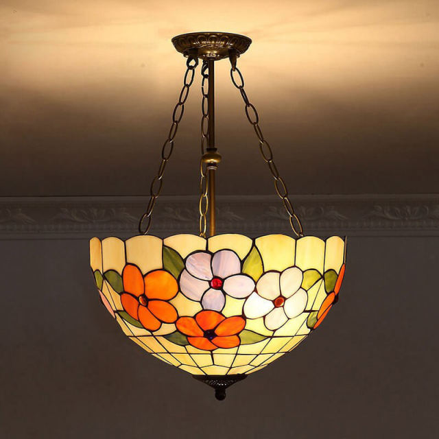 OOVOV Retro Tiffany Flower Anti-Chandelier 16&quot; Retro Glass Bedroom Study Room Restaurant Pendant Light Lamp Fixtures