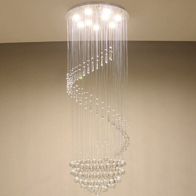 Crystal Ball Hanging Stair LED Ceiling Pendant Light Modern Living Room Crystal Chandeliers Luxury Stainless Steel Parlor Dining room Ceiling Lights