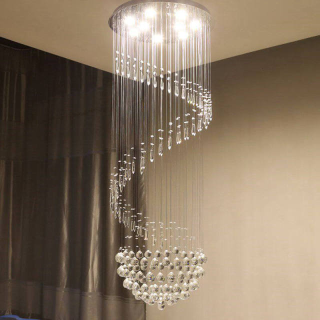 Crystal Ball Hanging Stair LED Ceiling Pendant Light Modern Living Room Crystal Chandeliers Luxury Stainless Steel Parlor Dining room Ceiling Lights