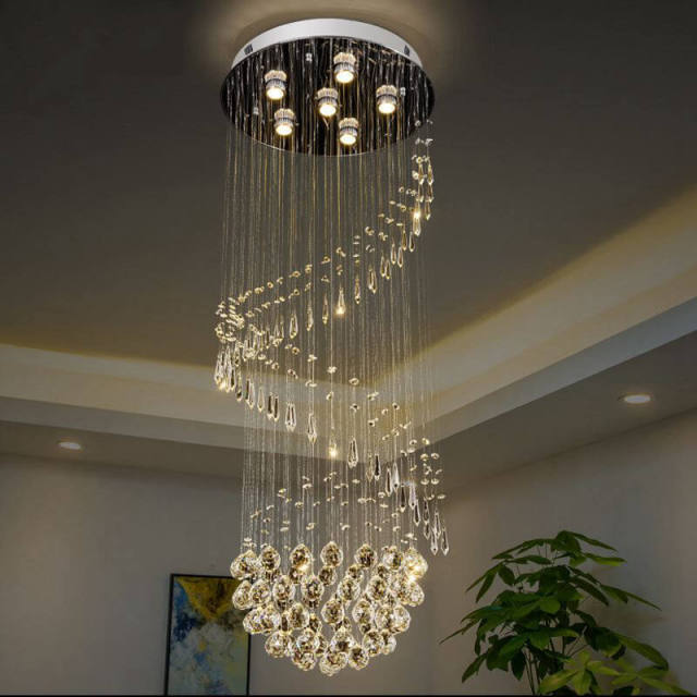 Crystal Ball Hanging Stair LED Ceiling Pendant Light Modern Living Room Crystal Chandeliers Luxury Stainless Steel Parlor Dining room Ceiling Lights