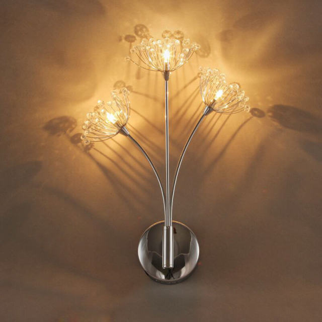 OOVOV Wall Lamp Crystal Dandelion Silver Wall Lights Sconce for Corridor Hallway Bedroom Kitchen Living Room G4 light base