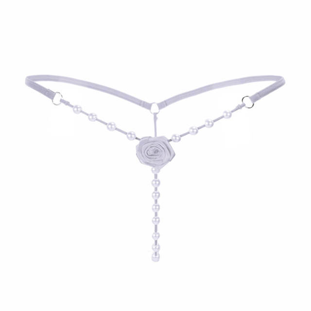 OOVOV Sexy Women's Underwear Pearl Massage Flower Decor G-string Thongs Low Waist Transparent Temptation Panties Ladies e,3 Pieces