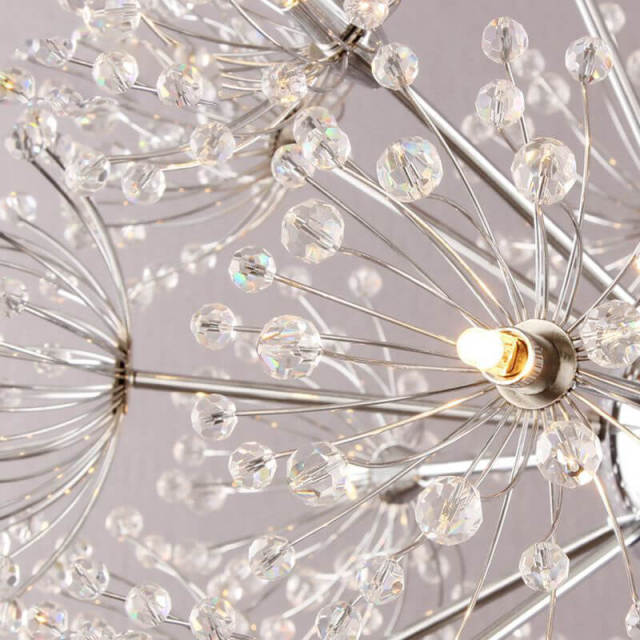 OOVOV Crystal Dandelion Chandelier 24 Heads G4 Crystal Firework Pendant Lighting For Living Room Bedroom Dining Room