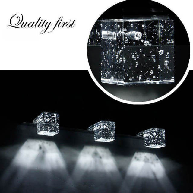 Modern LED Crystal Cube Mirror front Wall Light Indoor Bathroom Polished Chrome Wall Lamp bubble Crystal Washroom Wall Sconces
