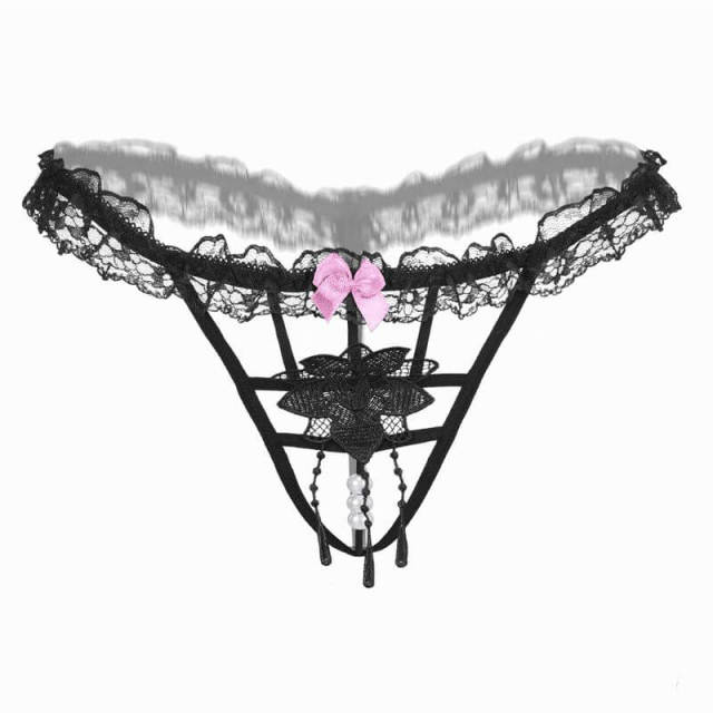 OOVOV Sexy Hollow Lace Temptation Panties Imitation Pearl Massage Porn Lace Underwear Underpants Sex Wear Briefs