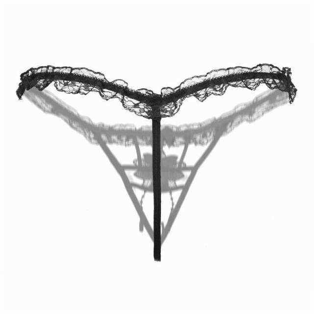 OOVOV Sexy Hollow Lace Temptation Panties Imitation Pearl Massage Porn Lace Underwear Underpants Sex Wear Briefs