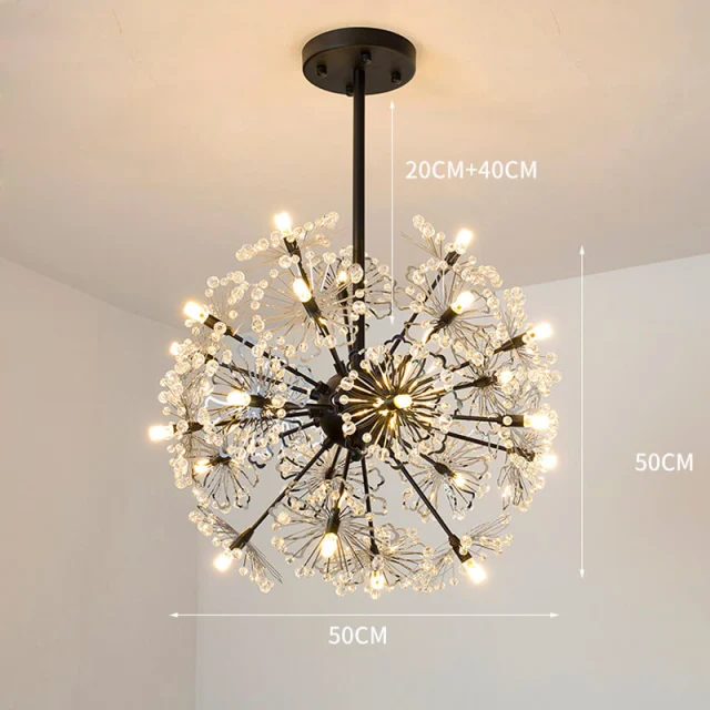 OOVOV Crystal Flowers Chandelier Black Iron Crystal Dandelion Pendant Lights Fixtures for Girls Room Bedroom Study Room