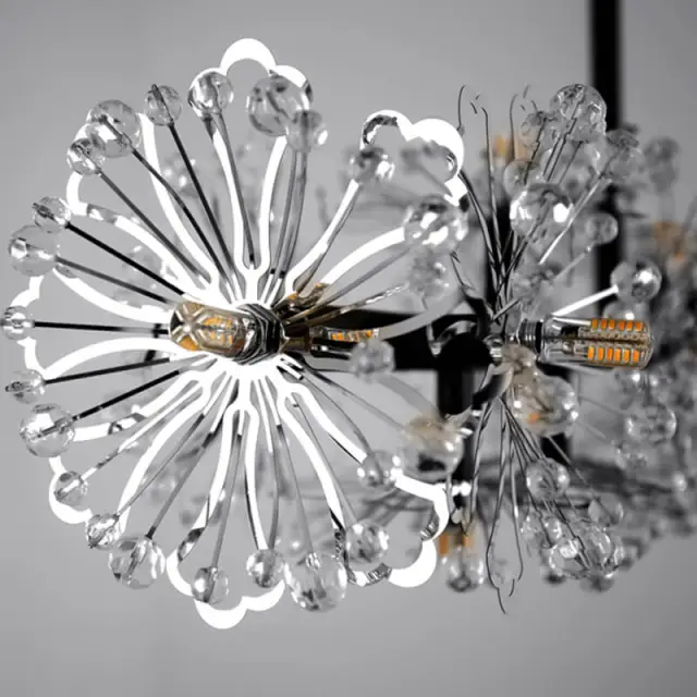 OOVOV Crystal Flowers Chandelier Black Iron Crystal Dandelion Pendant Lights Fixtures for Girls Room Bedroom Study Room