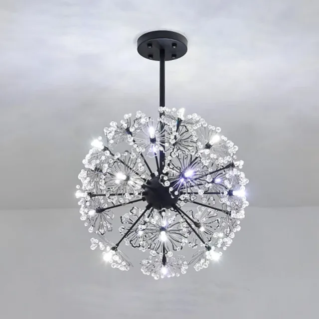 OOVOV Crystal Flowers Chandelier Black Iron Crystal Dandelion Pendant Lights Fixtures for Girls Room Bedroom Study Room