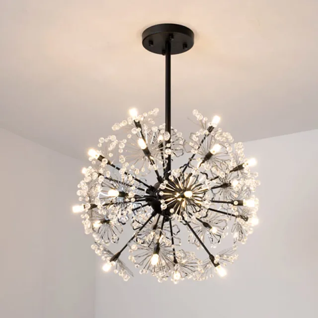 OOVOV Crystal Flowers Chandelier Black Iron Crystal Dandelion Pendant Lights Fixtures for Girls Room Bedroom Study Room