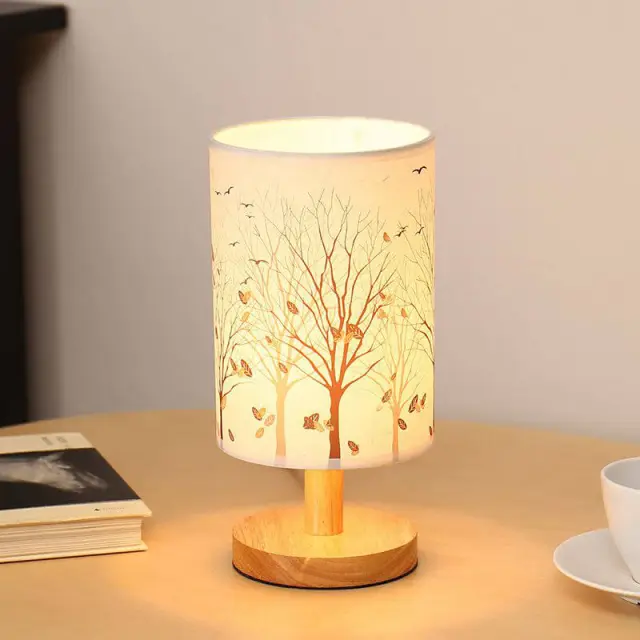 OOVOV Bedroom Bedsides Mini Fabric Desk Lamp Kids Room Baby Room Nightlight Small Table Light H28cm Maple Leaf Dandelion Elk