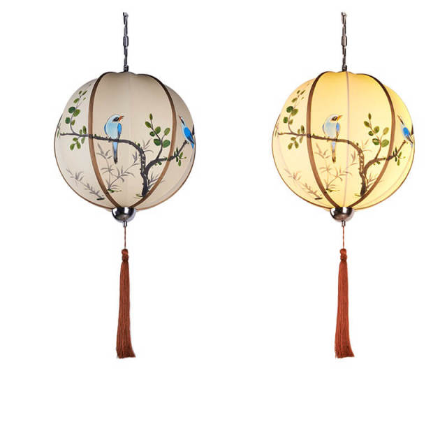 Chinese Hand-Painted Pumpkin Restaurant Pendant Light Balcony Corridor Hanging Lamp Pastoral Birds Bedroom Pendant Lamps