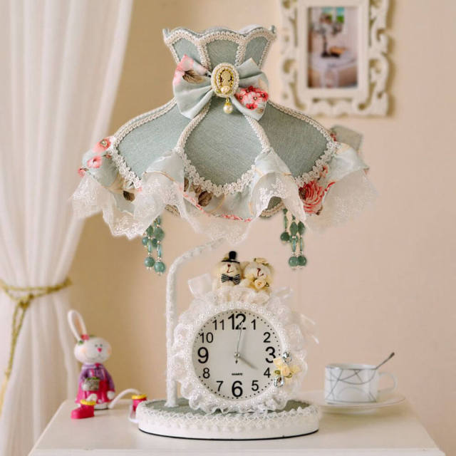 OOVOV Table Lamp Fabric Bedroom Desk Lamp Cute Cartoon Princess Room Table Lamps Kids Bedsides Desk Light With Clock