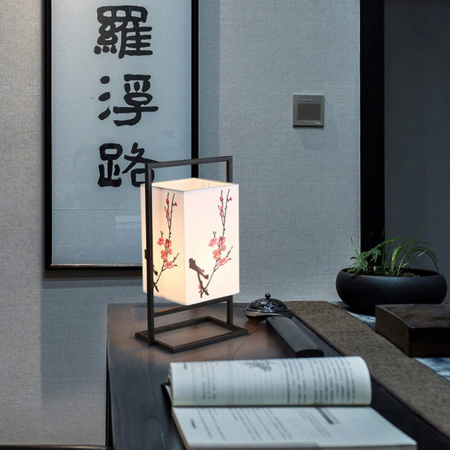 OOVOV Chinese Style Desk Lamp Bedsides Fabric Table Lamps Living Room Desk Light Black 36CM E27 Lighting