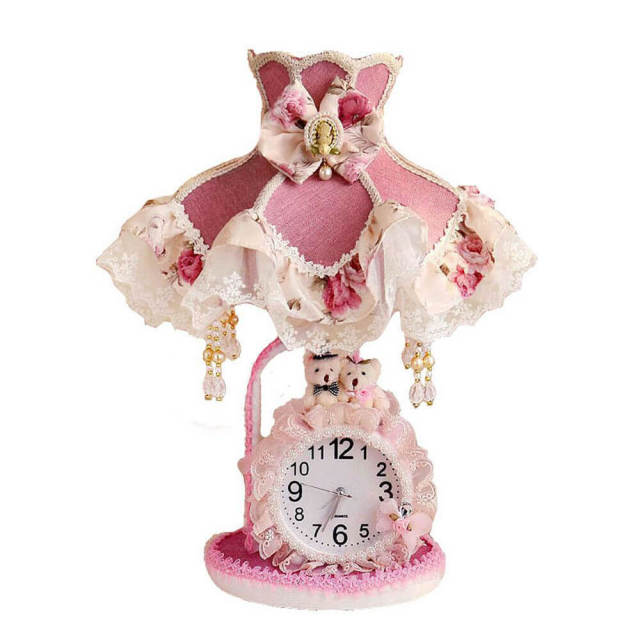 OOVOV Table Lamp Fabric Bedroom Desk Lamp Cute Cartoon Princess Room Table Lamps Kids Bedsides Desk Light With Clock