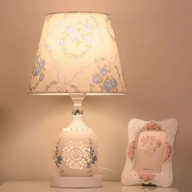 OOVOV Ceramics Table Lamps Bedroom Bedside Desk Light E27 Light Handmade Chinese Style Fabric Lamp Feeding Lighting