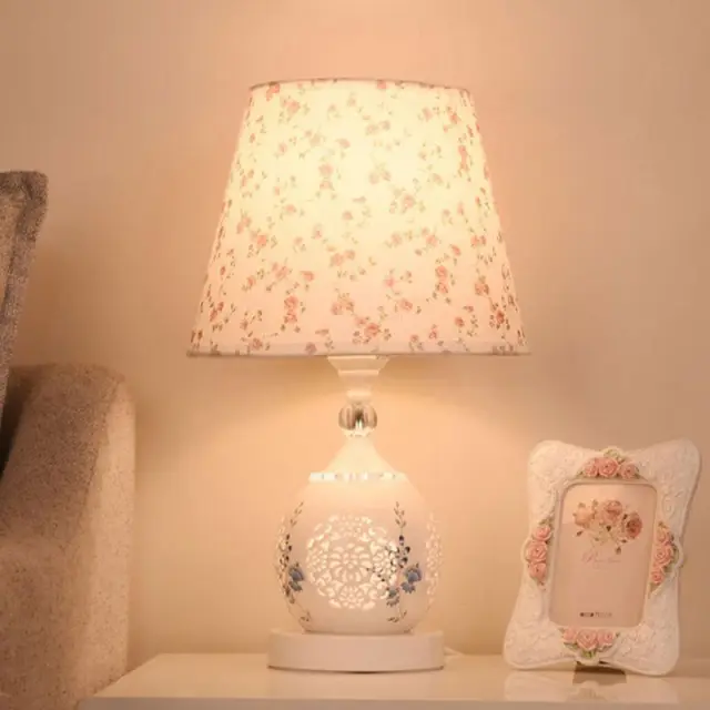 OOVOV Ceramics Table Lamps Bedroom Bedside Desk Light E27 Light Handmade Chinese Style Fabric Lamp Feeding Lighting