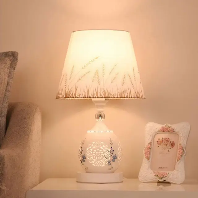 OOVOV Ceramics Table Lamps Bedroom Bedside Desk Light E27 Light Handmade Chinese Style Fabric Lamp Feeding Lighting