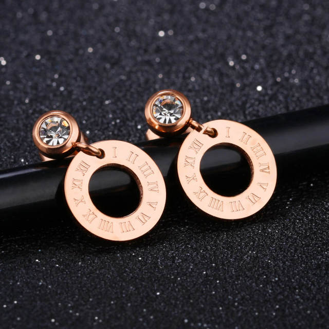 OOVOV Fashion Women Jewelry Zircon Roman Numeral Stud Earrings Titanium Steel Ear Studs for Women Gift Plating Rose Gold