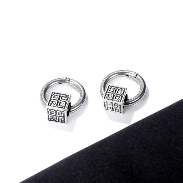 OOVOV Simple Circle Geometric Retro Stud Earrings Men's Jewelry Street Hip Hop Men and Women Stainless Steel Hoop Stud Earrings