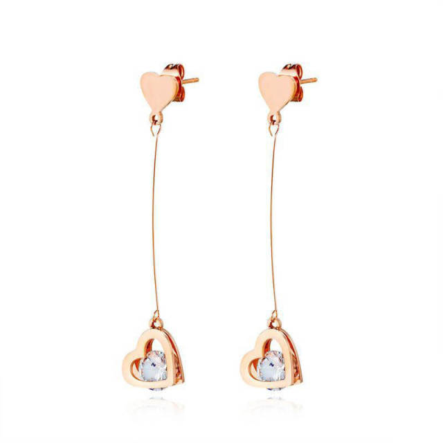 OOVOV Hot Star Heart Diamond Earrings Women All-match Tassel Earrings Jewelry Plating Rose Gold Stud Earrings
